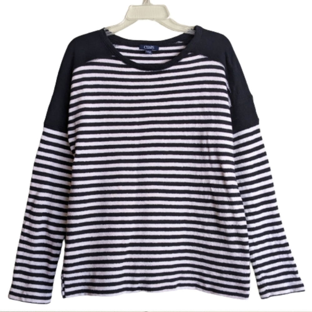 Chaps Black Cream Stripe Nautical French Terry Top